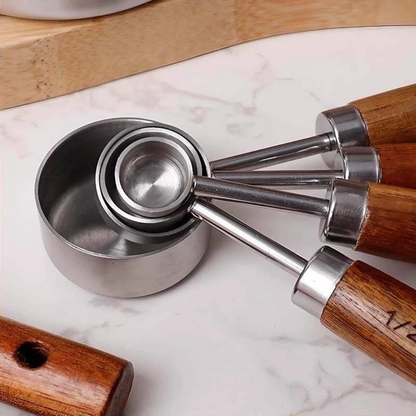 Measuring Spoons Stainless Steel and Wood 8 pcs Utensil Set
