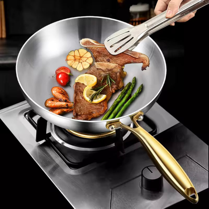 Frying Pan Stainless Steel 316 Multi Cooktop Wok with Glass Lid
