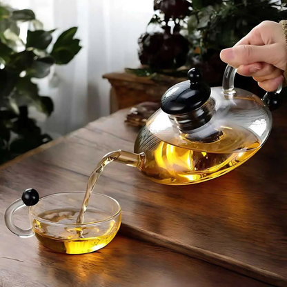 Glass Teapot Kettle WIth Filter & Tea Cups Matching Set