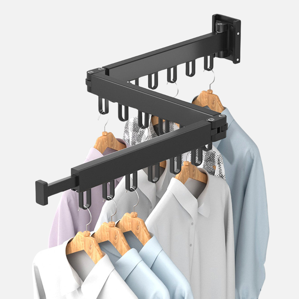 Clothes Drying Rack Wall Mounted Folding Space Aluminum Triple Arm Hanger