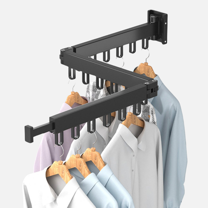 Clothes Drying Rack Wall Mounted Folding Space Aluminum Triple Arm Hanger