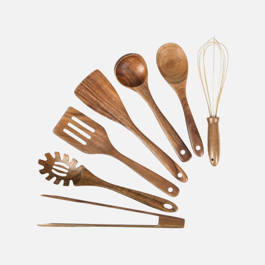 Wooden Utensil Kitchen Set, Complete Teak Set With 7pcs Or 10pcs