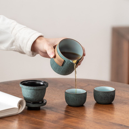 Portable Tea Set For Travel, Bluestone Glazed Style Set