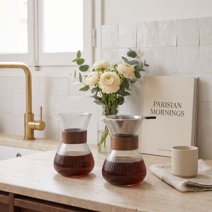 Pourover Coffee Brewer with Borosilicate Glass Carafe and Stainless Steel Filter