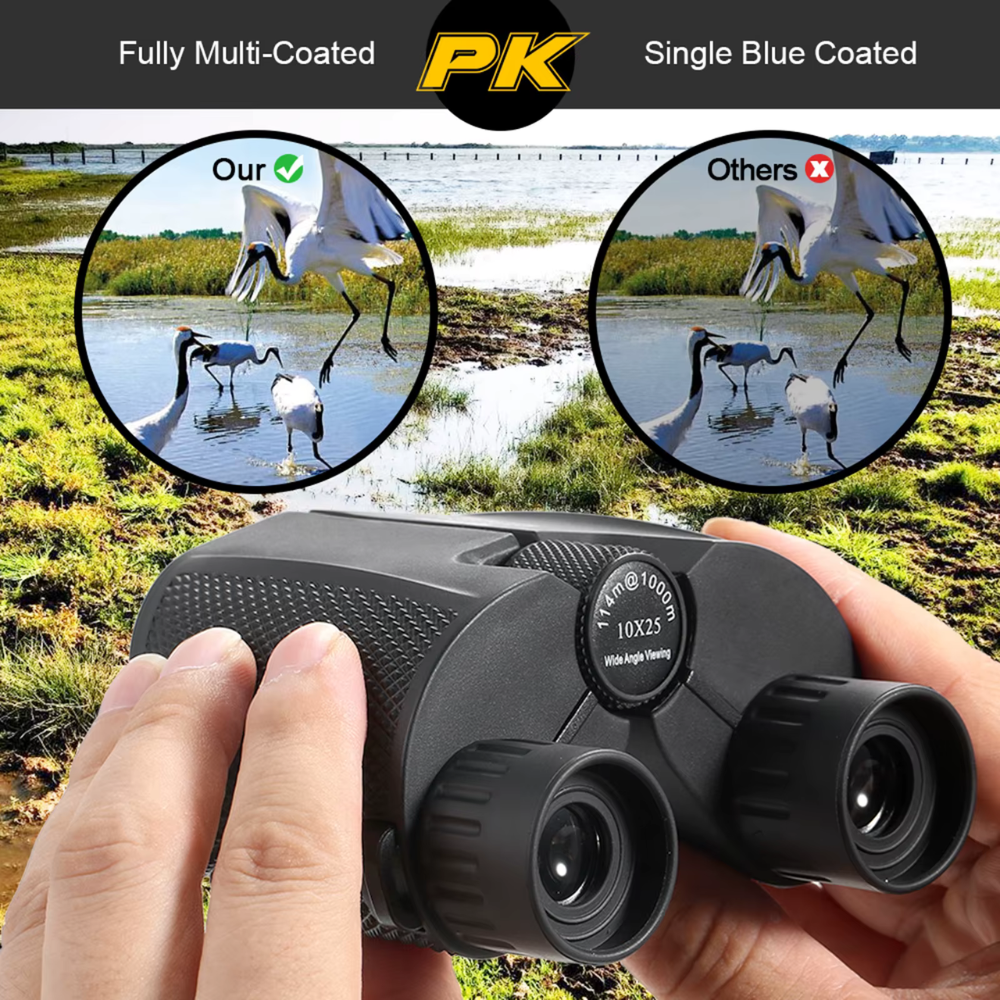 Binoculars 10x25 Fixed Magnification - Portable Optics for Camping