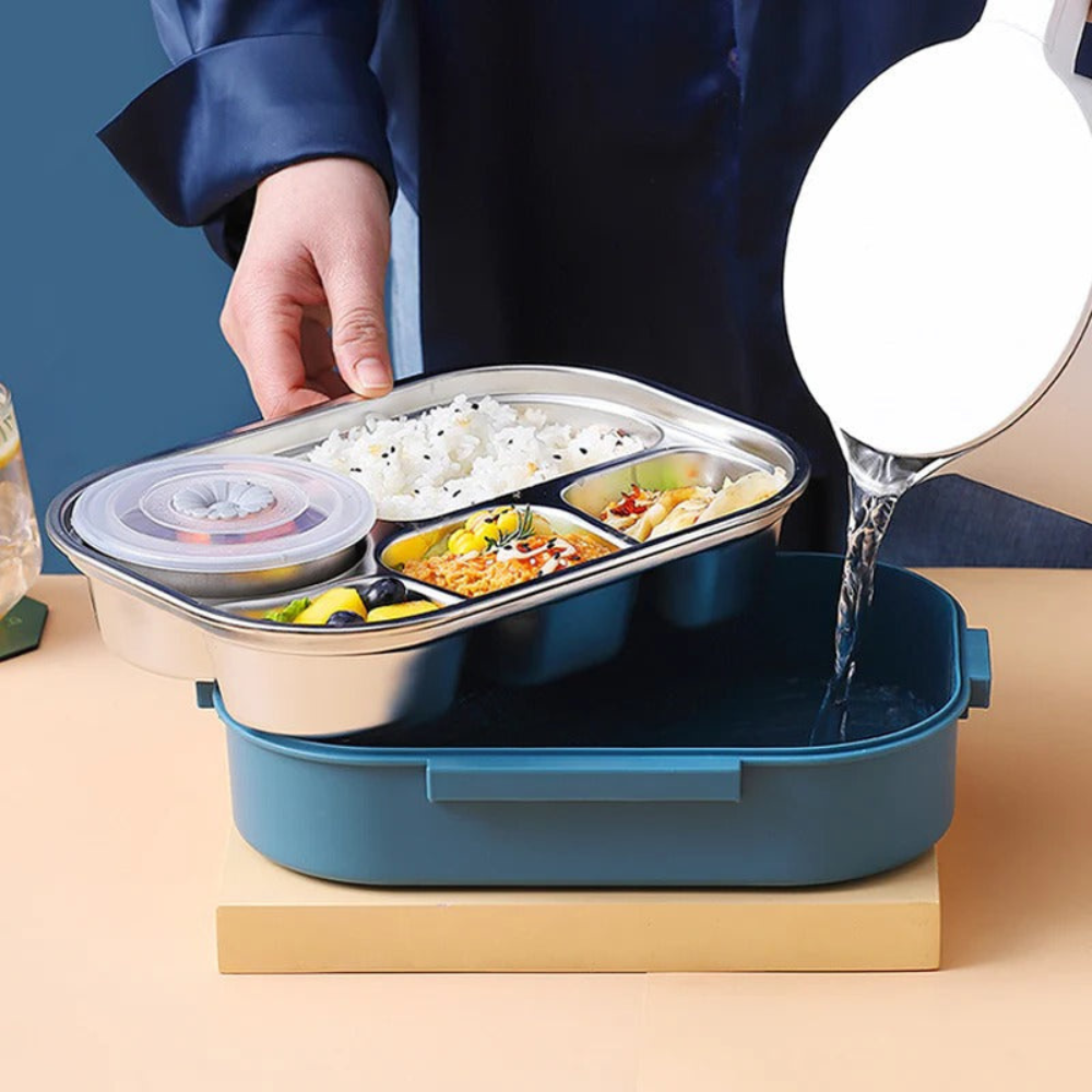 Thermal Lunch Box With 4 Leakproof Compartments & Sealed Pot Stainless Steel