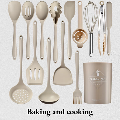 Kitchen Utensils with Holder - 15pcs Silicone Cooking Set