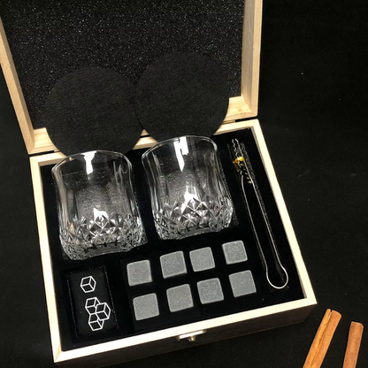 Whisky Glass Set With Granite Stones, Metal Tongs & Coasters - Gift Whiskey Glass Set