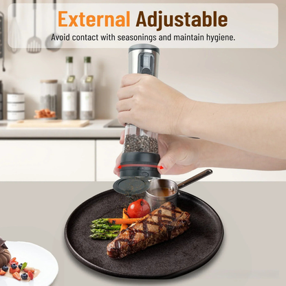 Salt & Pepper Shaker Set with Rechargeable Base and Adjustable Grind