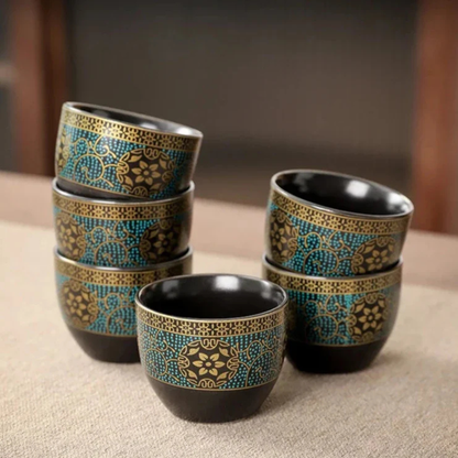 Tea Set with Rotating Stone Mill Ceramic Brewer, Pitcher and Six Cups