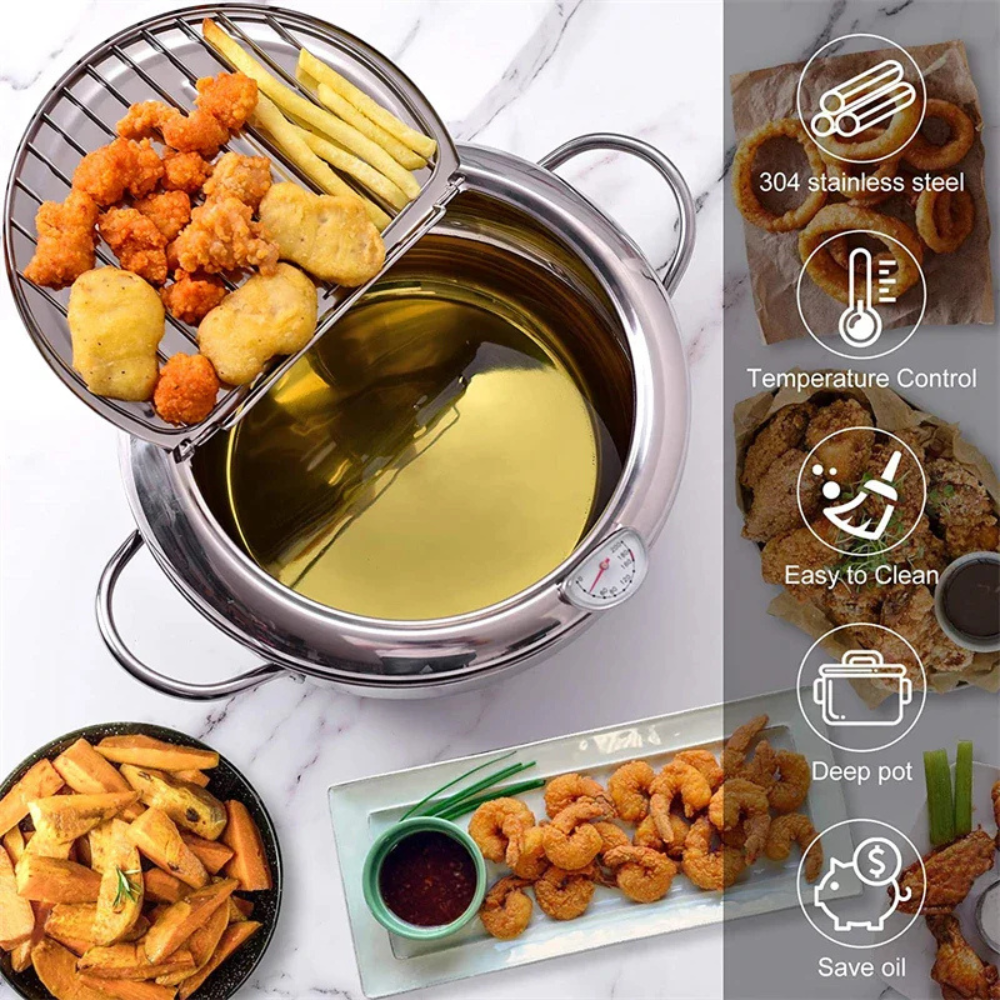 Stainless Steel Deep Frying Pot With Thermometer For Frying Food - Deep Fryer