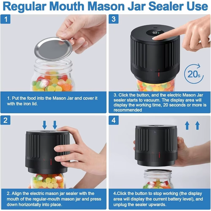 Electric Mason Jar Vacuum Sealer Kit For Air Tight Storage
