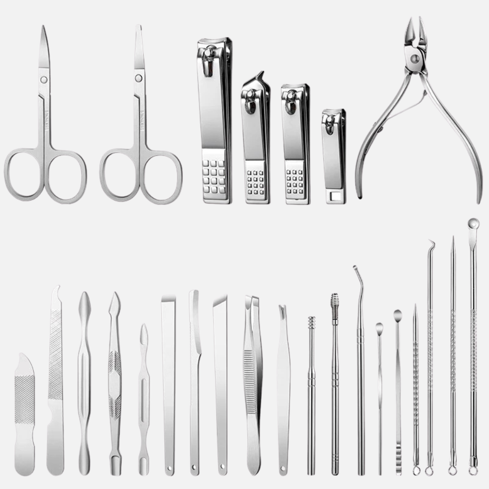 Mens Thick Nail Clipper 26 Piece Grooming Set With Case