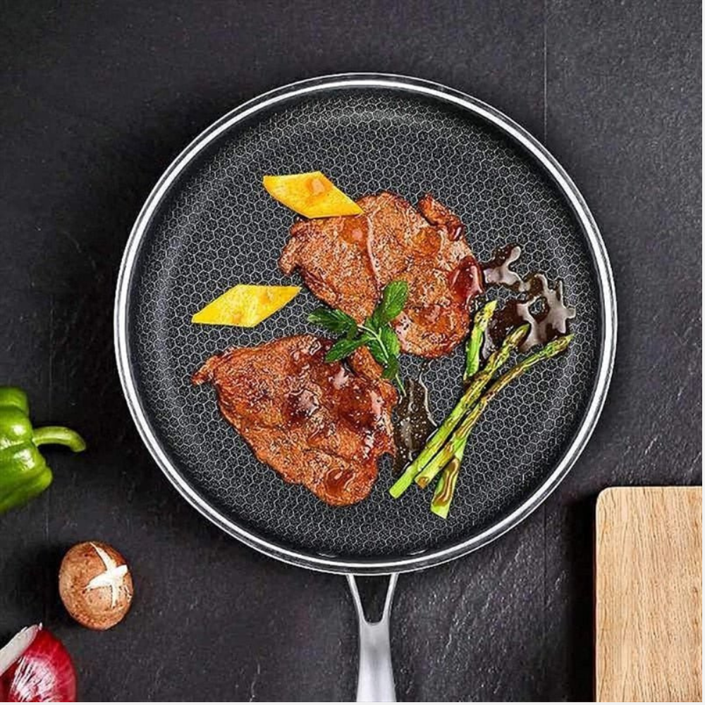 Large Non-stick Frying Pan - Modern Stainless Steel