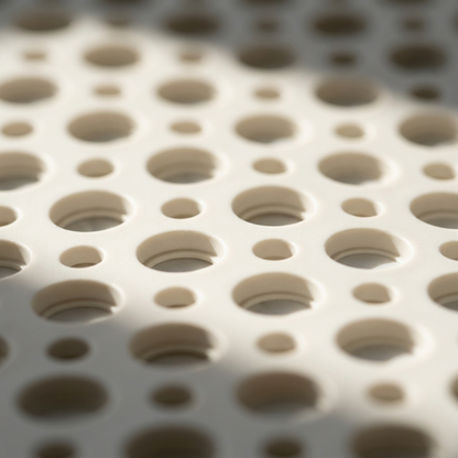 Close view of the beige shower mat surface showing the two sizes of drainage hole