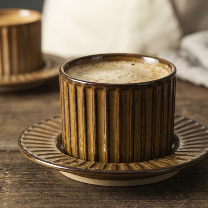 8 oz Coffee Mug with Kiln Fired Glaze and Non Slip Base Vintage Style