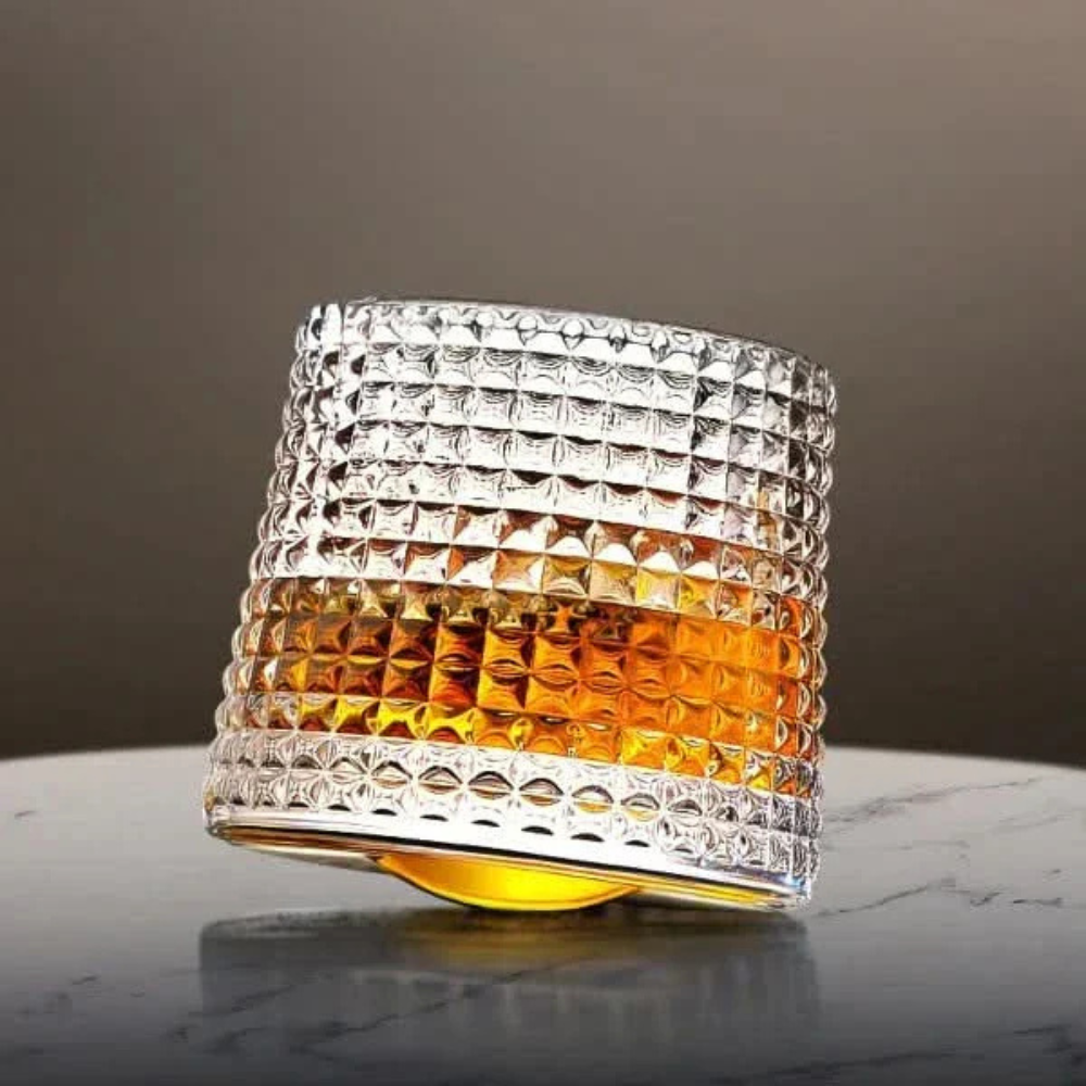 Spinning Whiskey Glass with Wooden Base - Three Glass Styles