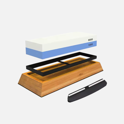 Dual Sided Whetstone Kitchen Knife Sharpening Stone Set - 2 Side Grit 1000/6000 With Bamboo Base