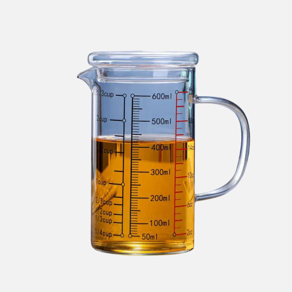 High Borosilicate Glass Measuring Cup, Cooking Measuring Cup - Glass Cups with Lid, Glass Lid and Bamboo Lid