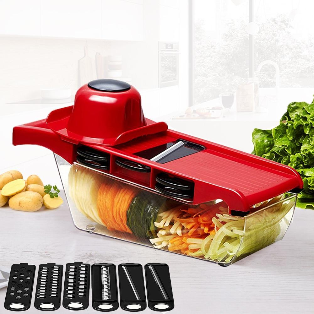 Mandoline Vegetable Slicer, Fruit Slicer With Stainless Steel Blades - 6 Different Blades