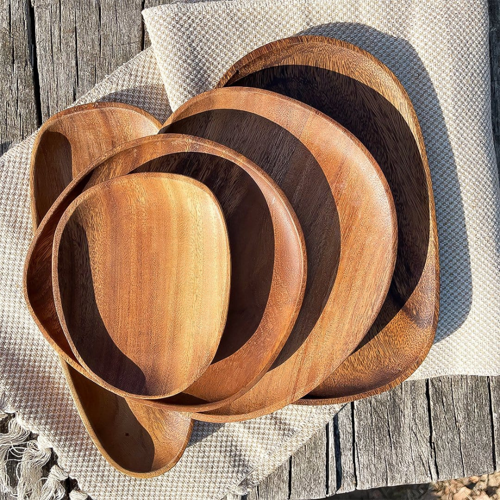 Acacia Wood Serving Tray - Raised Edge Wooden Tray