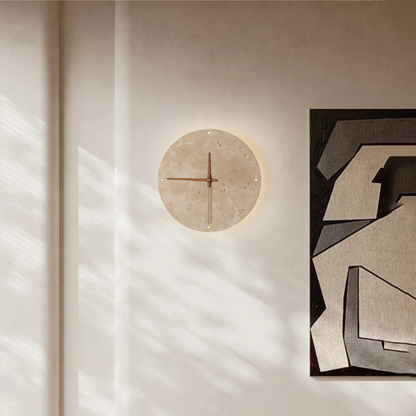 Modern Minimalist Wall Clock Travertine Natural Stone Backlit LED Sconce