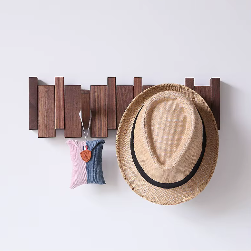Wooden Folding Wall Coat & Hat Rack With Magnetic Hooks - Multiple Size Racks From 4 Hooks To 8 Hooks