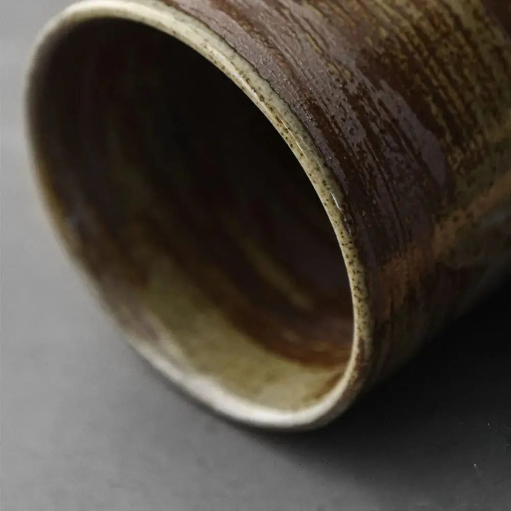Ceramic Coffee Cup with Natural Wooden Handle - Japanese Style Mug