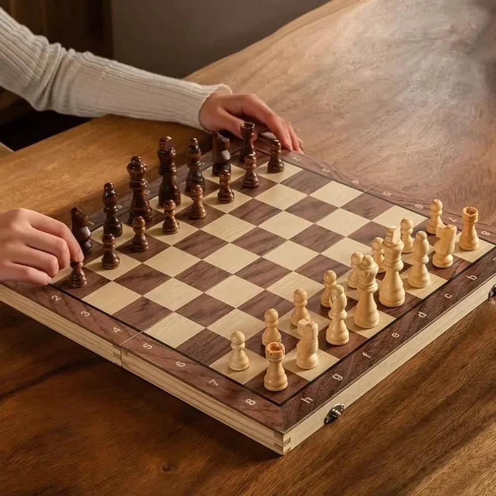 Wooden Folding Chess Set, Magnetic Board Game