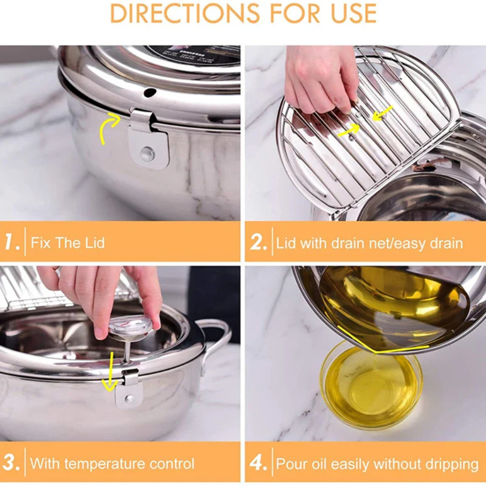 Stainless Steel Deep Frying Pot With Thermometer For Frying Food - Deep Fryer