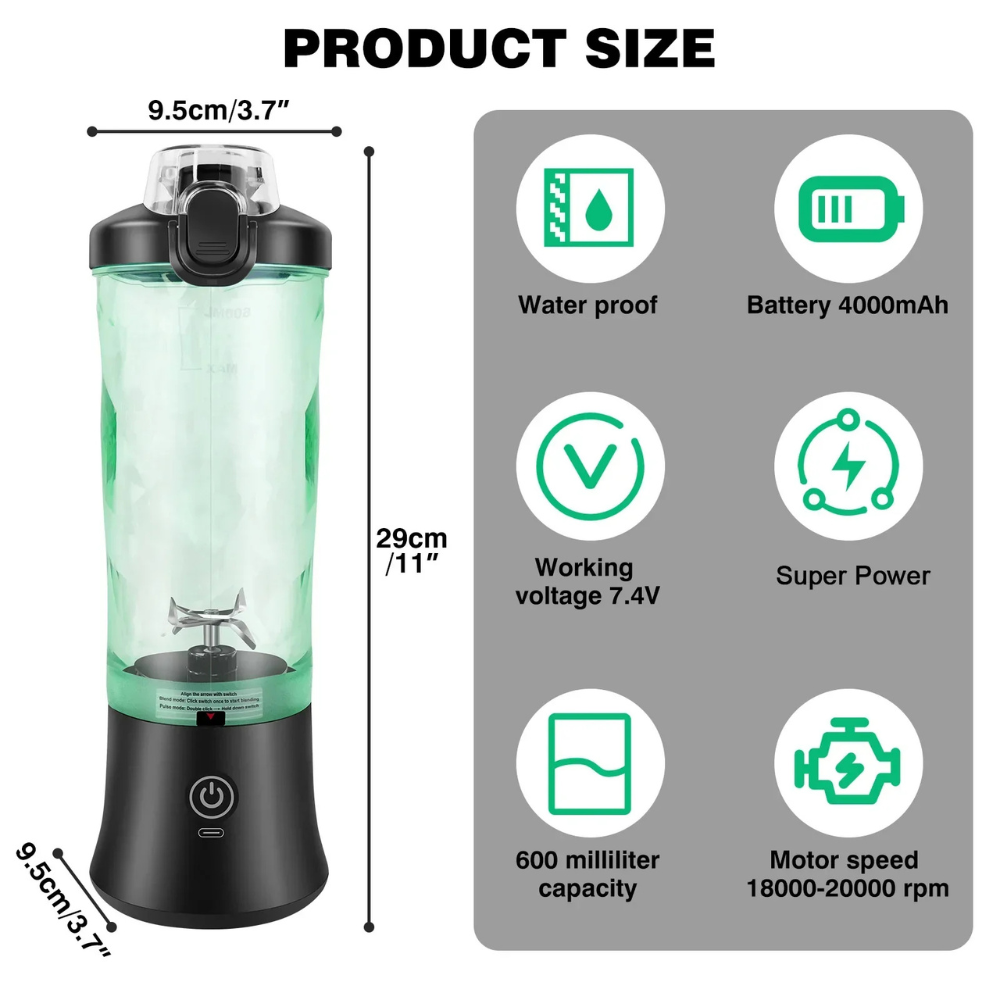 Smoothie Blender 2 in 1 Portable Electric Juicer and Mixer with 6 Blades