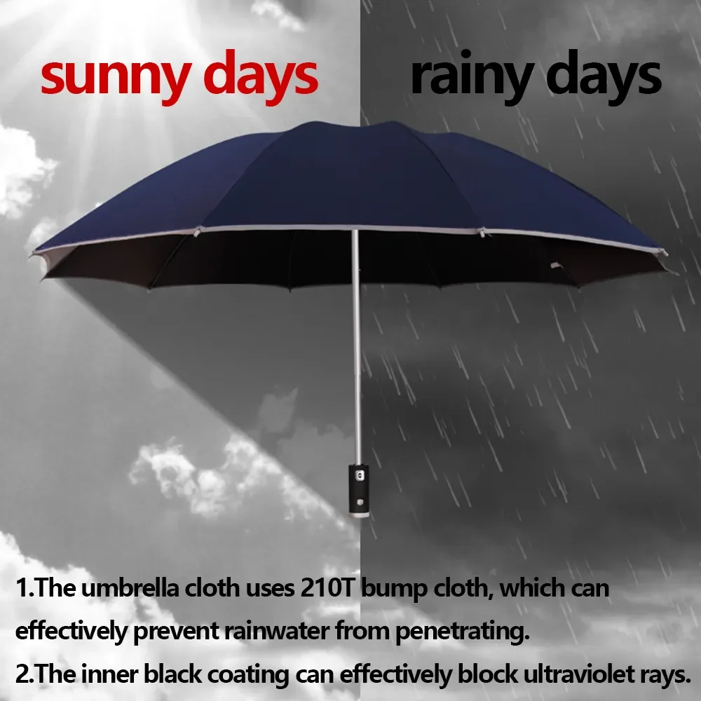 Foldable Umbrella with Automatic Button, Reverse Design and LED Flashlight