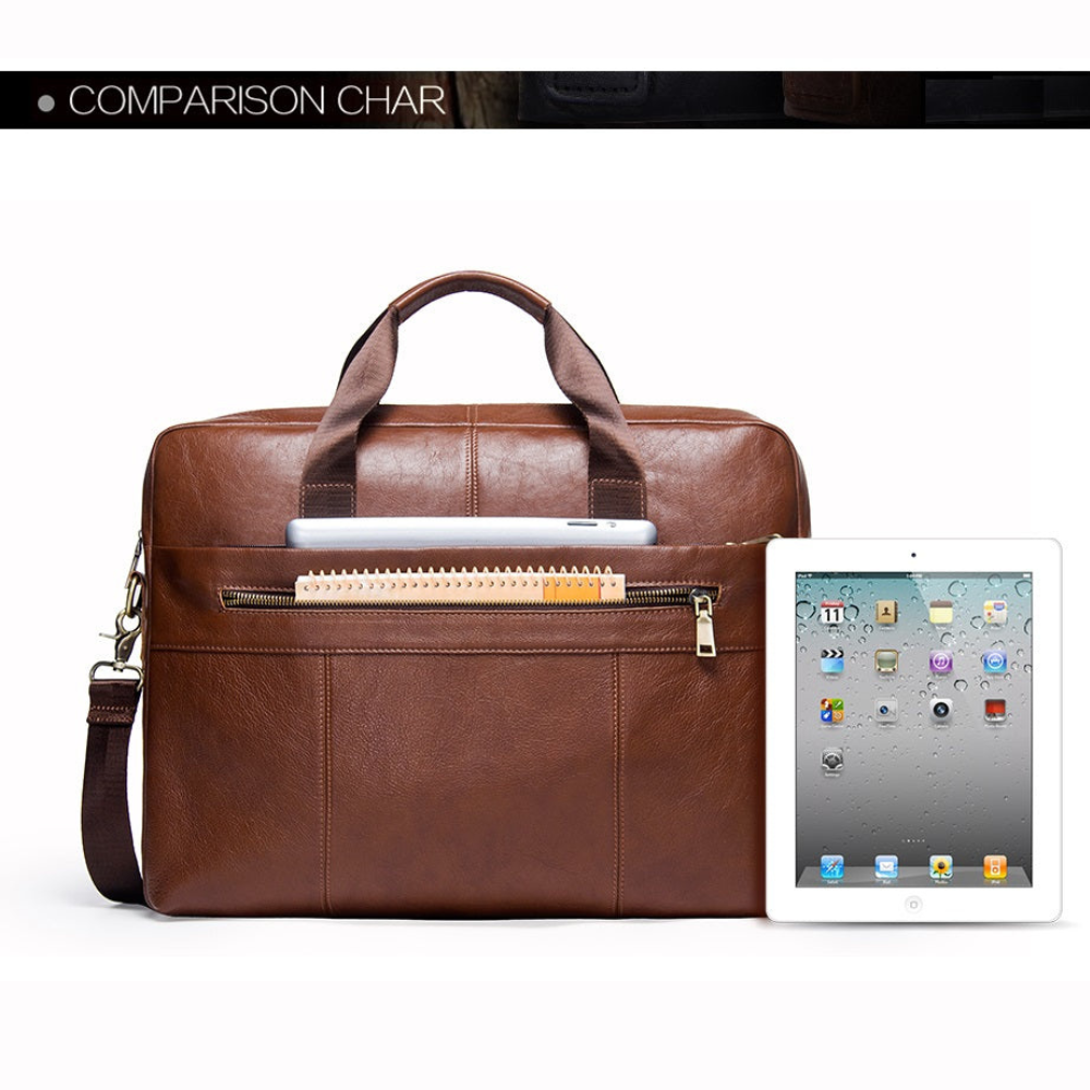 Briefcase for Men Genuine Cow Leather Messenger Shoulder Travel Bag 17 Inch