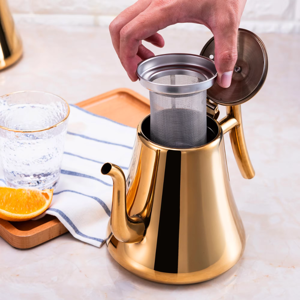 Stainless Steel Teapot With Filter, Induction Tea Kettle Cooker With Stainless Steel Lid