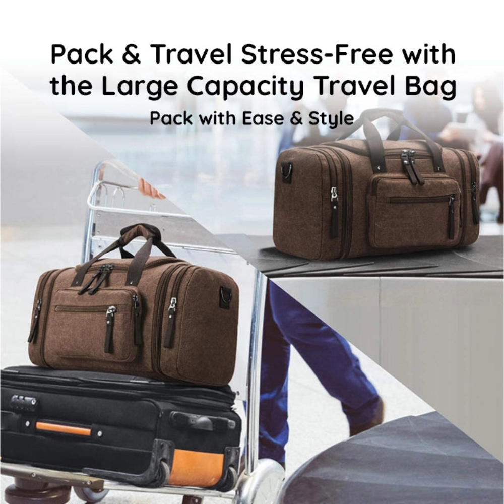 Canvas Duffle Bag Large Travel Weekender Pack with Rugged Shoulder Strap