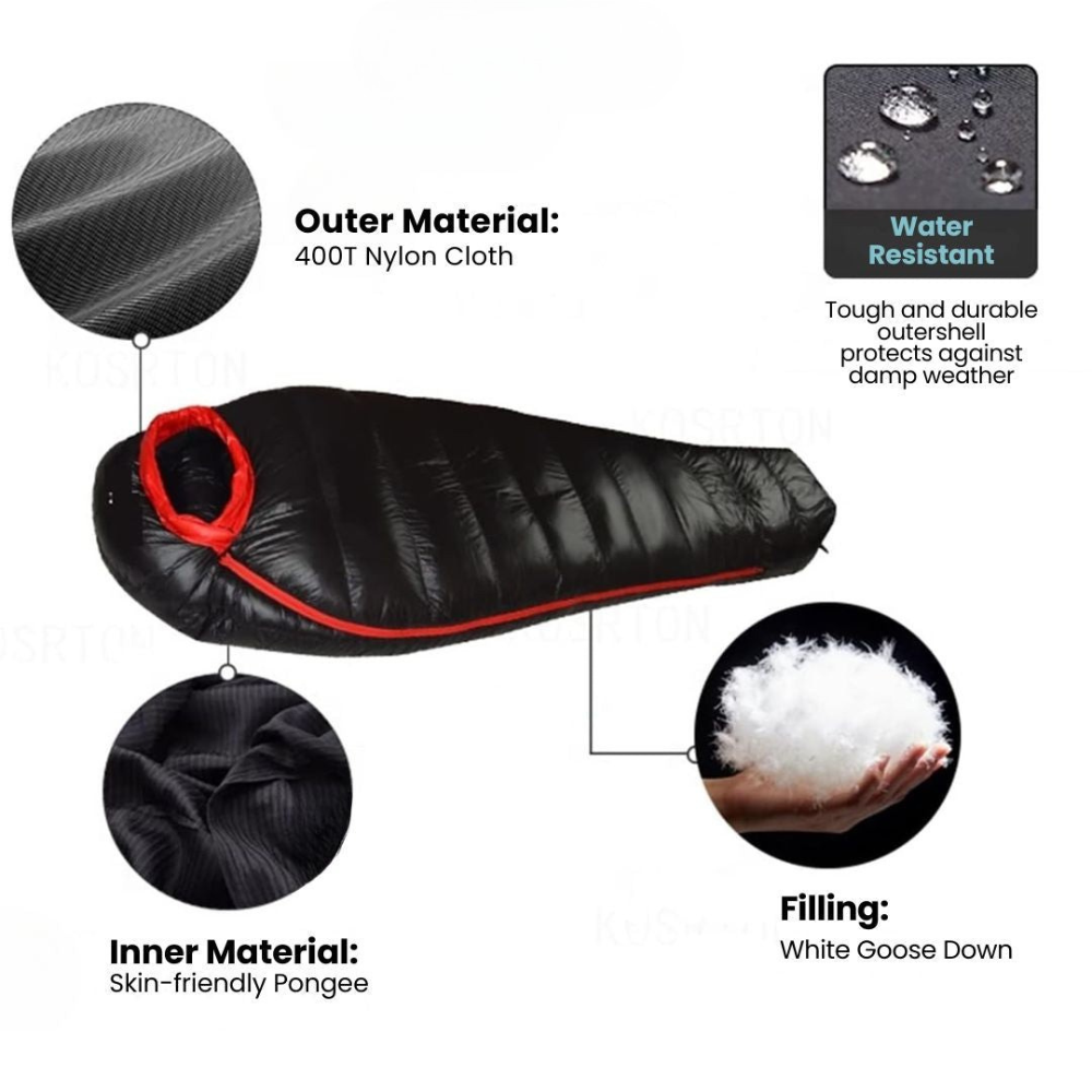 Hiking Sleeping Bag with White Goose Down for Winter Cold Weather Gear