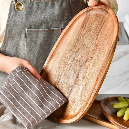 Acacia Wood Serving Tray - Raised Edge Wooden Tray