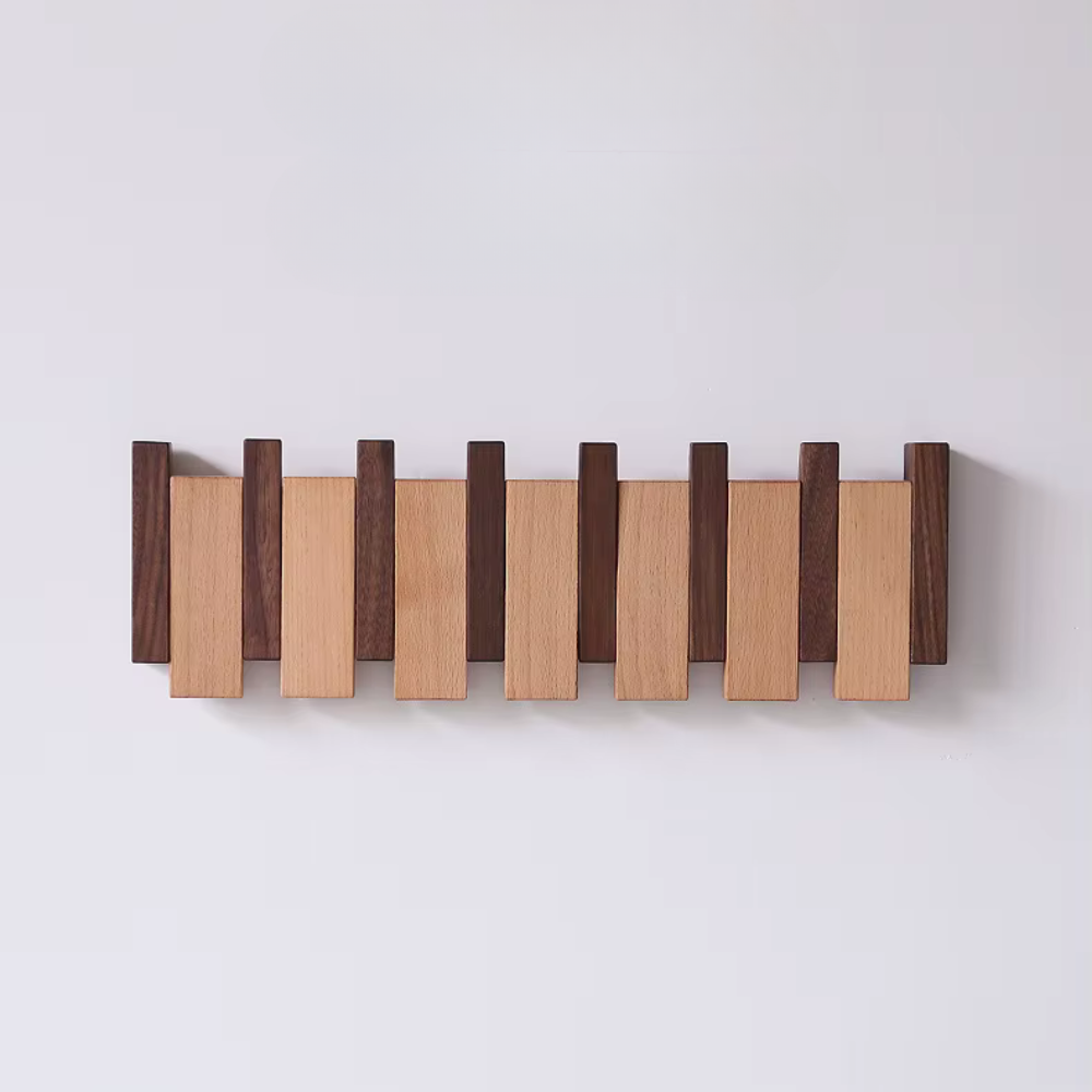Wooden Folding Wall Coat & Hat Rack With Magnetic Hooks - Multiple Size Racks From 4 Hooks To 8 Hooks