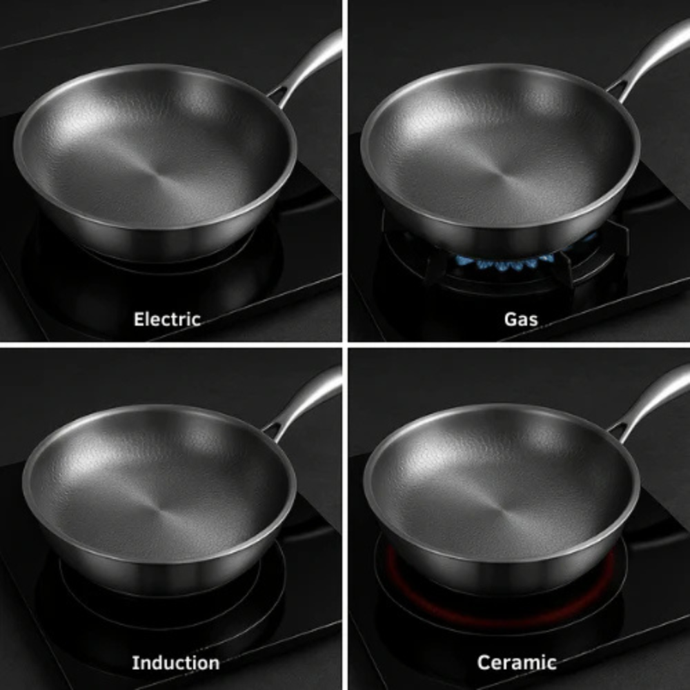 Silver Sauté Frying Pan - Hammered Titanium Alloy