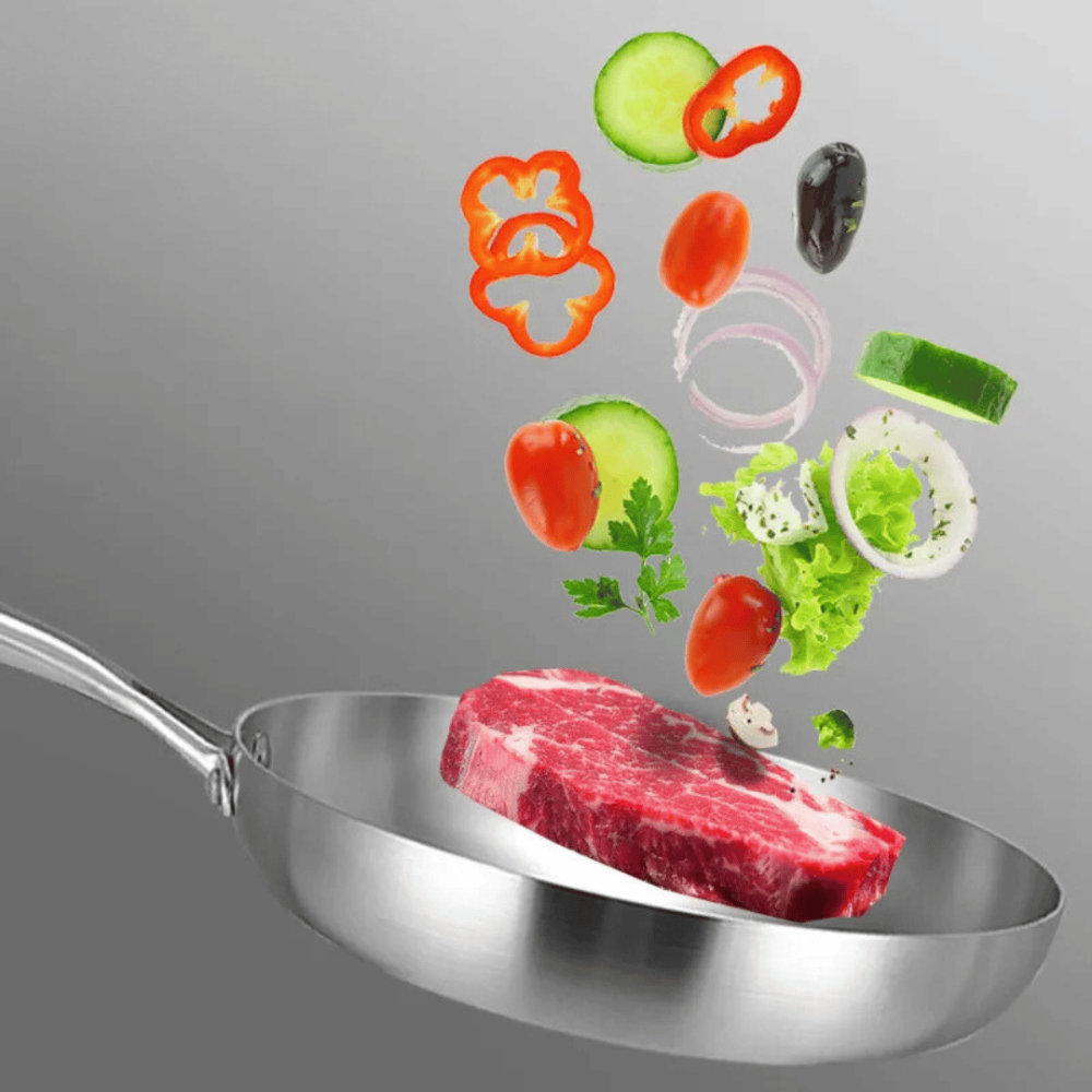 Frying Pan Stainless Steel 3-Ply Deep Cookware for Gas and Induction