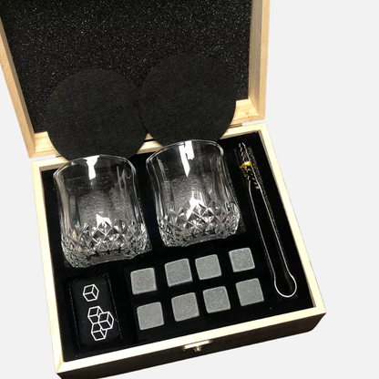 Whisky Glass Set With Granite Stones, Metal Tongs & Coasters - Gift Whiskey Glass Set