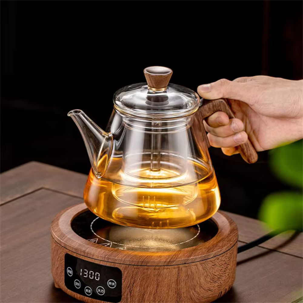 Minimalistic Glass Teapot Kettle, Tea Kettle Brew With Wooden Handle