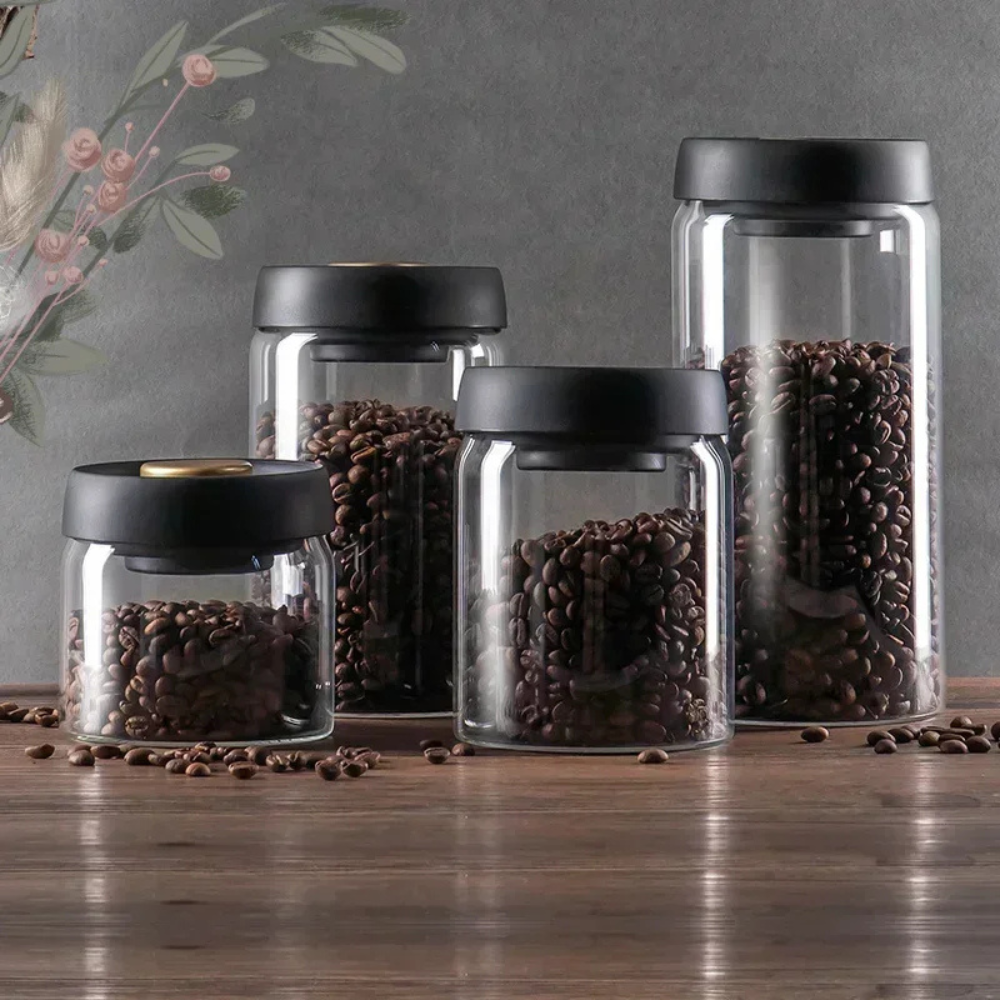 Air Tight Coffee Container Vacuum Sealed Glass Jar Canister for Fresh Beans