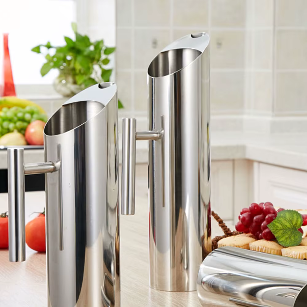 Modern Stainless Steel Pitcher, Holding & Pouring Drinks - 1L, 1.5L, 2L