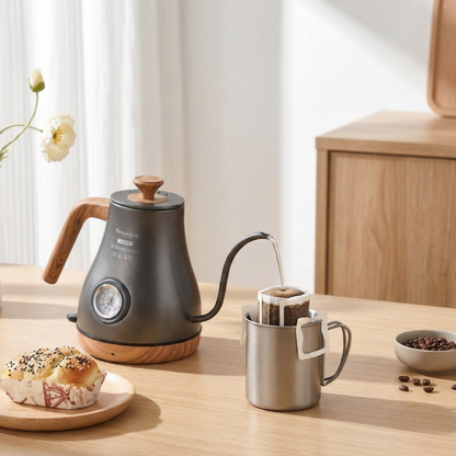 Stainless Steel Electric Tea Kettle with Gooseneck Spout and Thermostat Regulation