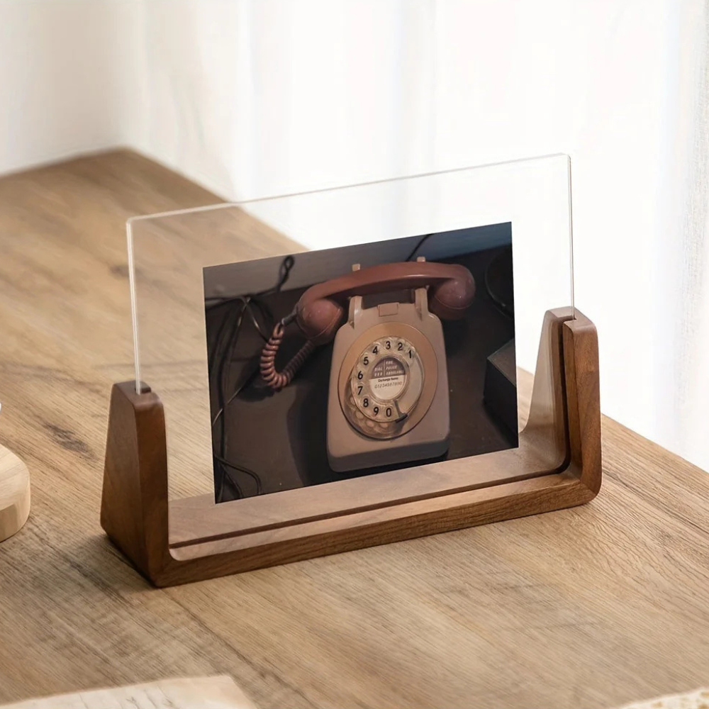 Wood Picture Frames Acrylic U Shaped Base for Vertical or Horizontal Desk Display