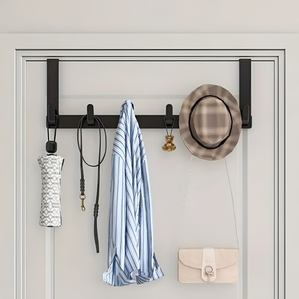 Over the Door Coat Rack with 5 Alloy Steel Utility Storage Hooks