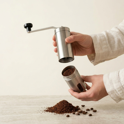 Manual Coffee Grinder with Conical Burr Mechanism and Foldable Handle