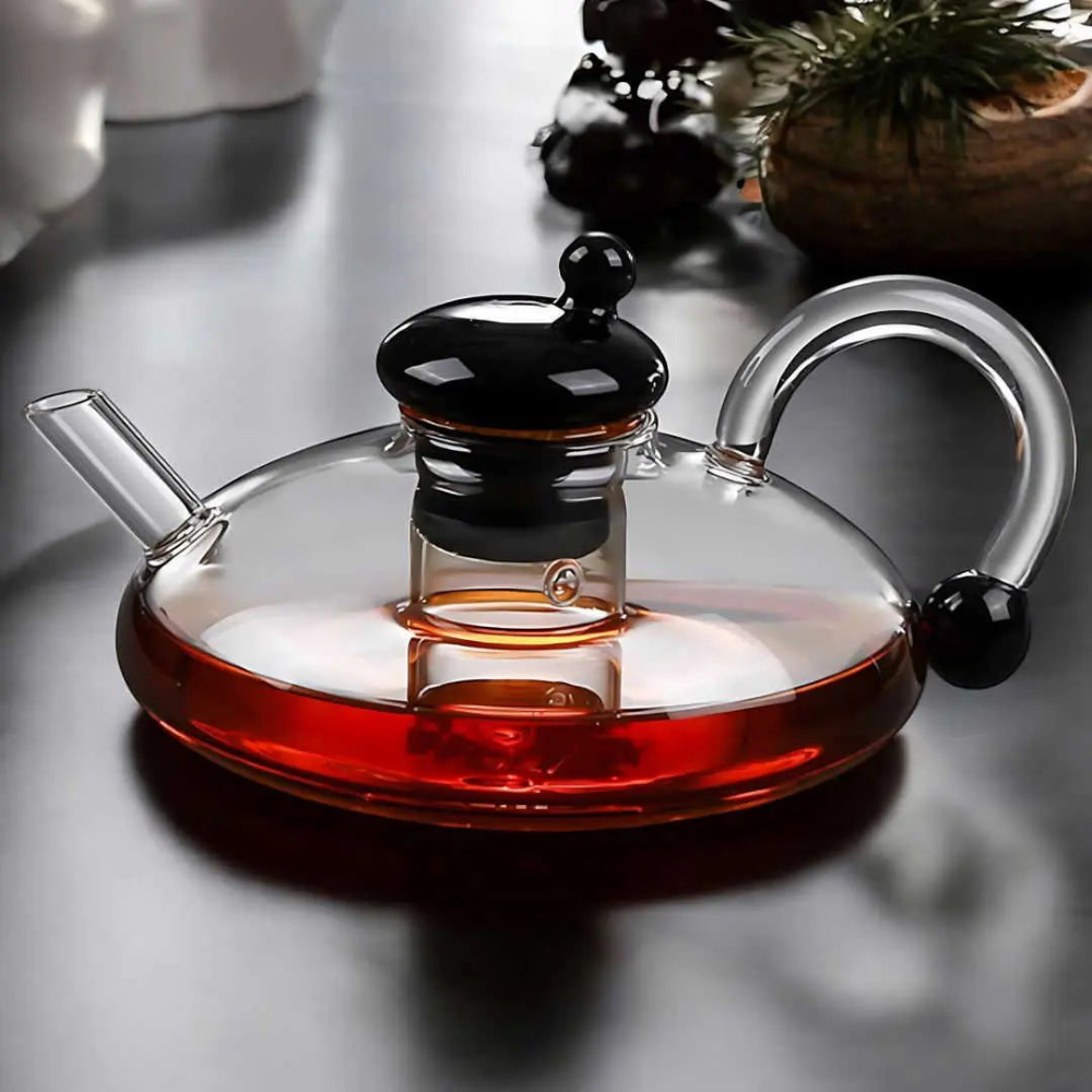 Glass Teapot Kettle WIth Filter & Tea Cups Matching Set
