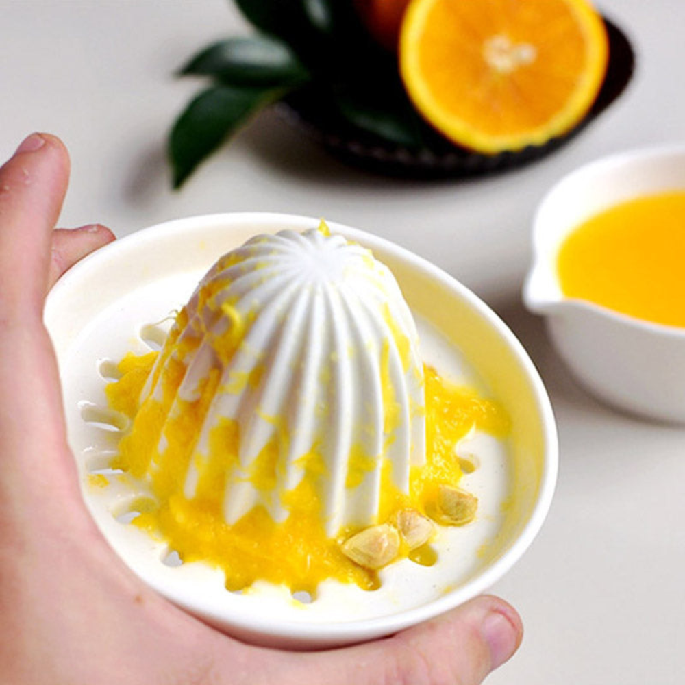 Orange Juicer Handheld Manual Lemon Press, Ceramic Ribbed Fruit Squeezer